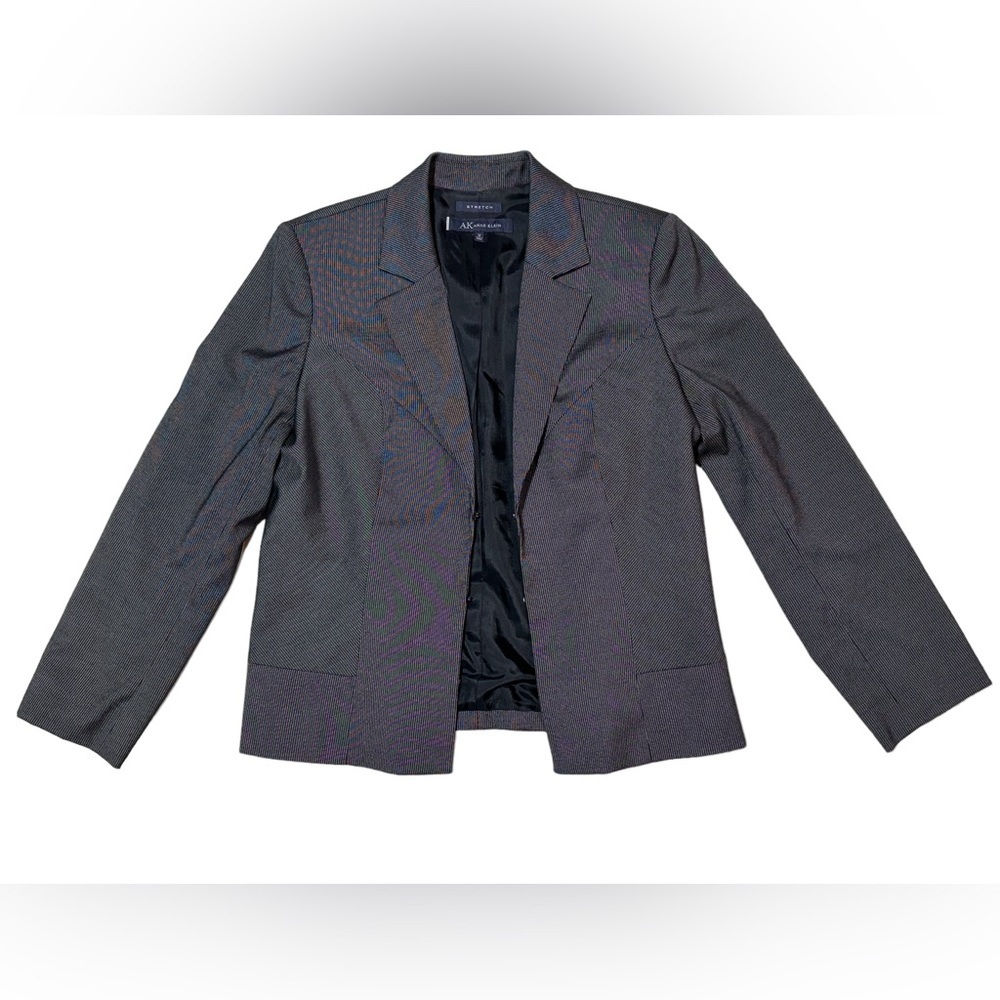 Anne Klein Blazer Womens Size 12 Suit Jacket Black Grey Stripe Lined Corpcore